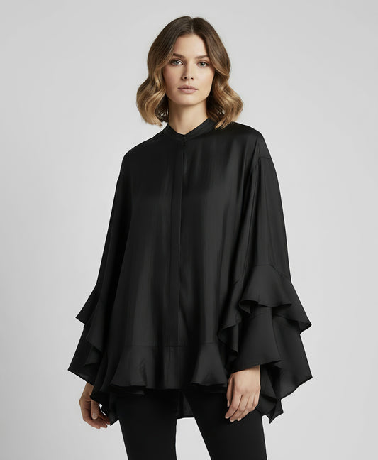 Loose Batwing Sleeve Ruffle Shirt