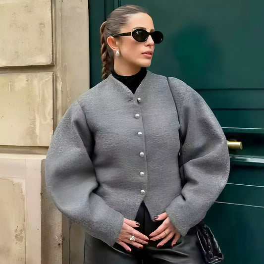 Simple Button-Decorated Long-Sleeved Jacket