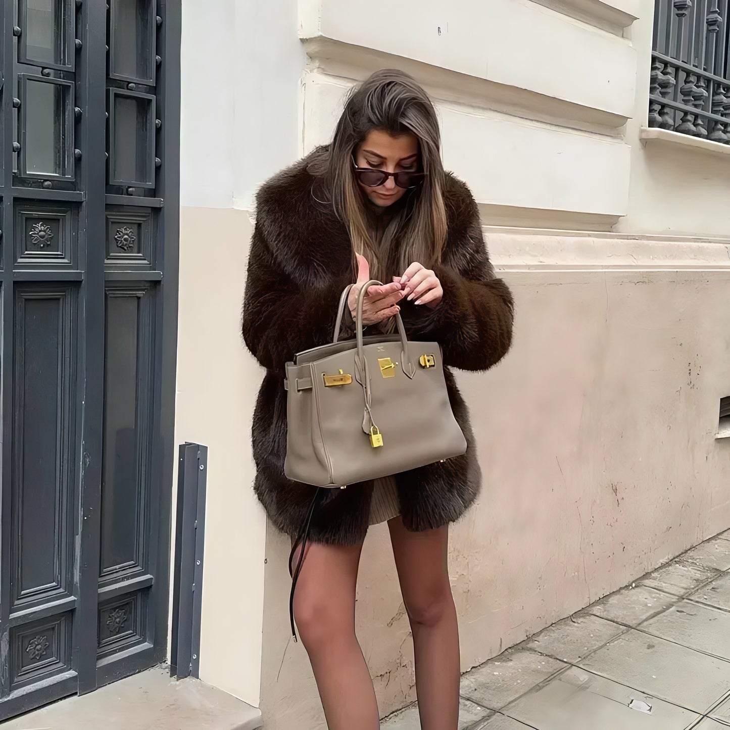 Faux Brown and Coffee Fur Coat