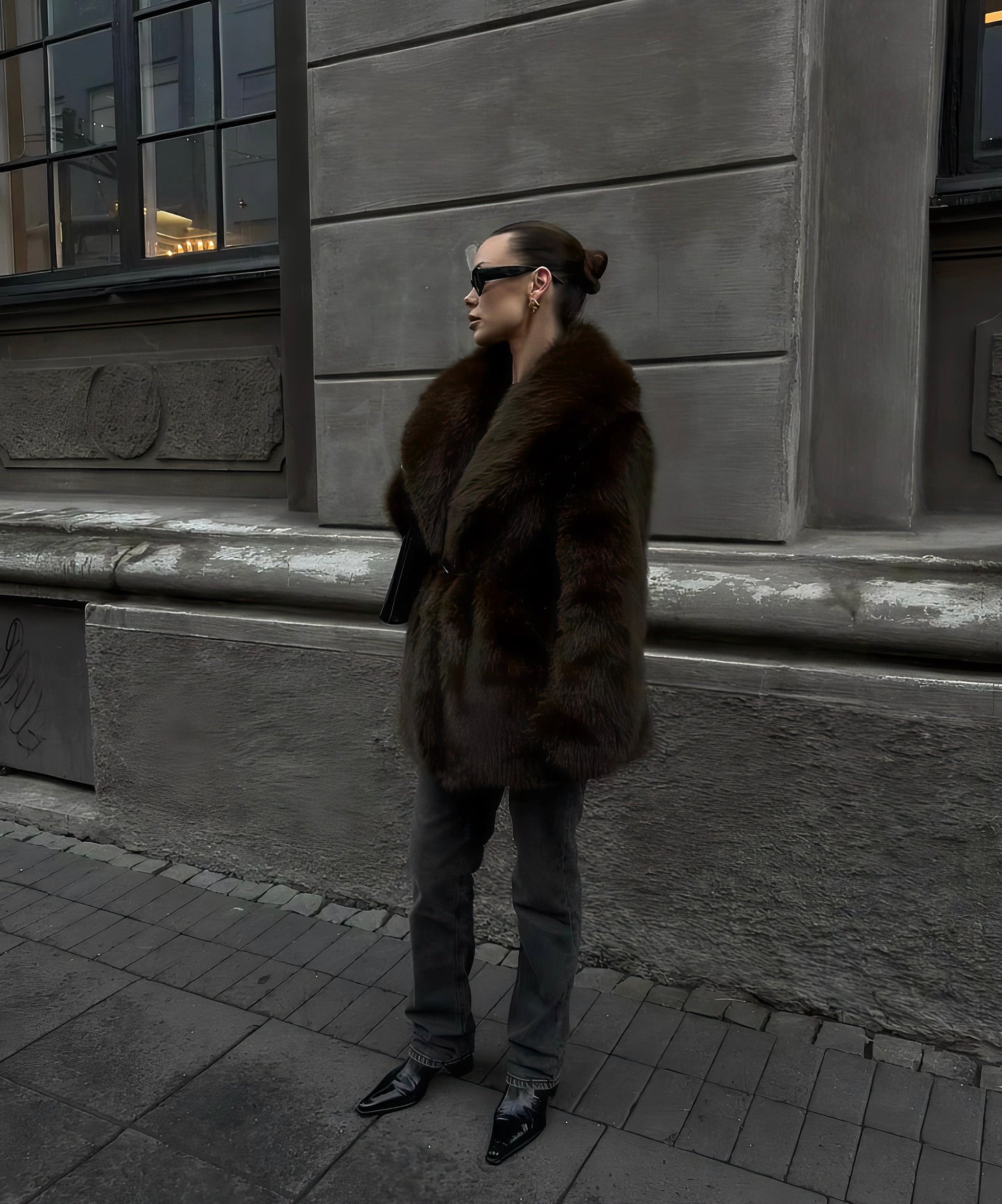 Faux Brown and Coffee Fur Coat