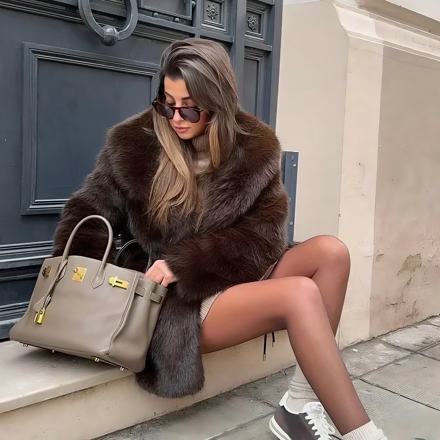 Faux Brown and Coffee Fur Coat