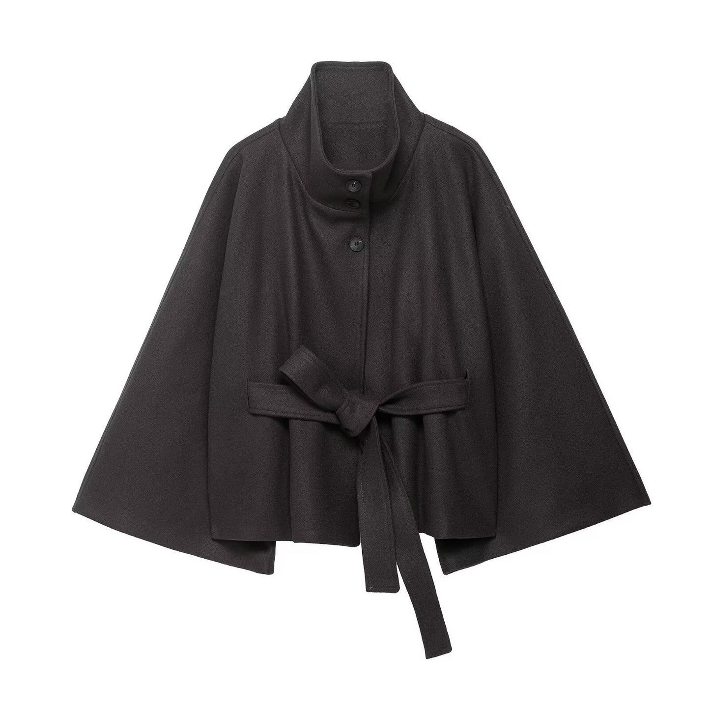 Stand-up Collar Bathrobe-style Belt Coat