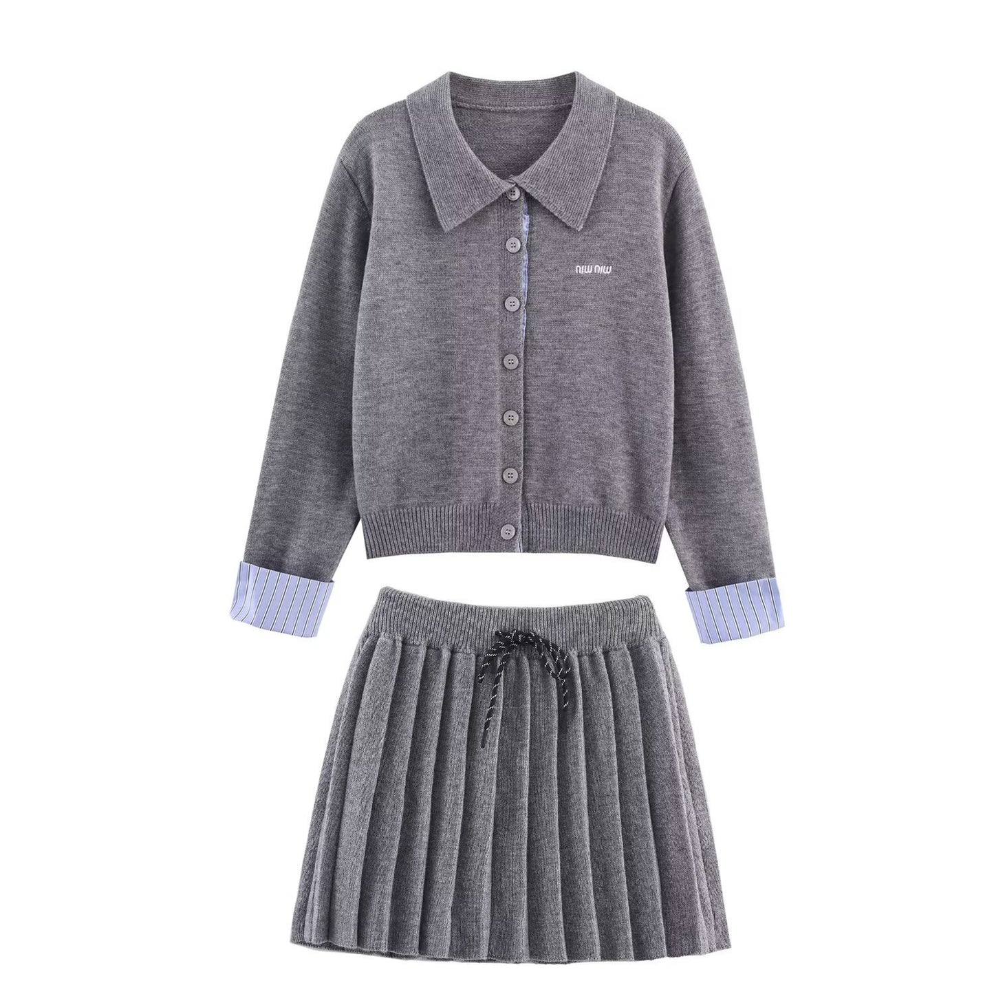 Embroidered Knit Cardigan Set