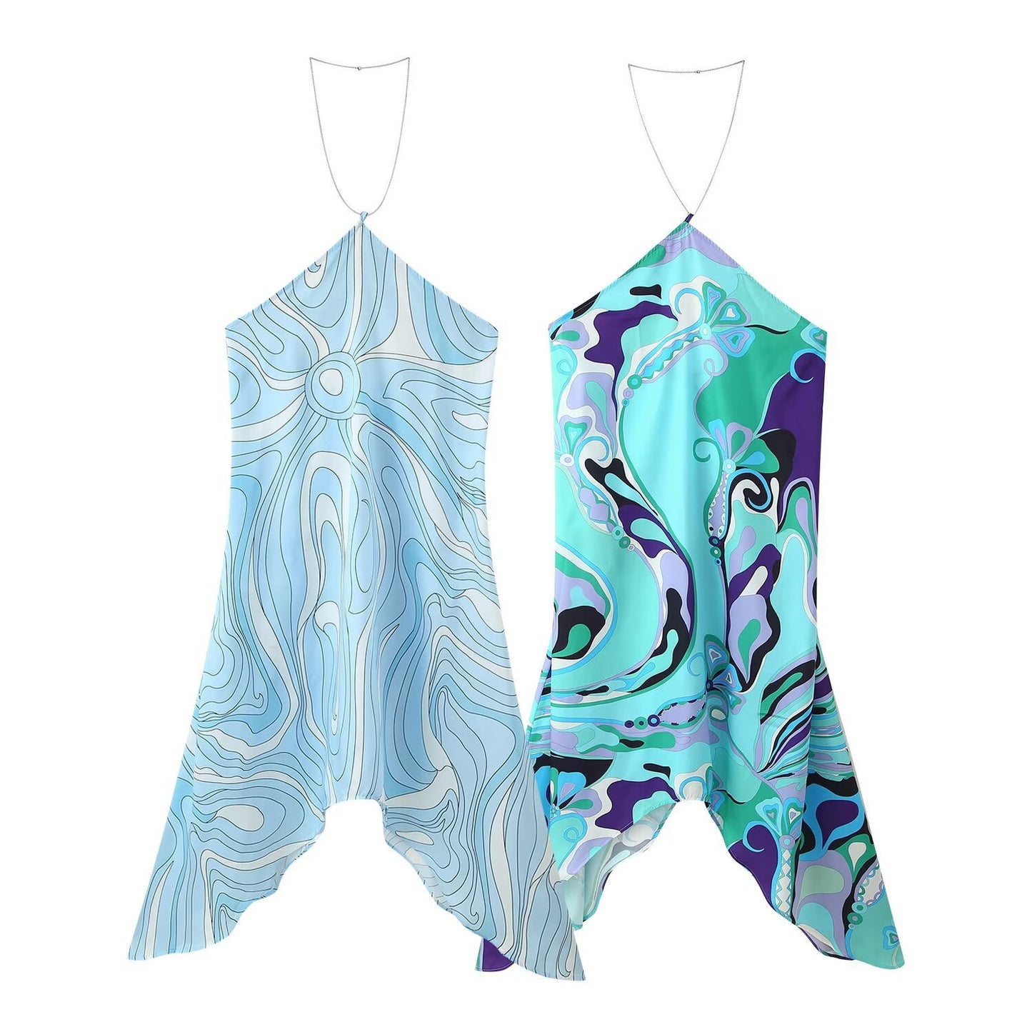 Printed Chain Halter Neck Dress