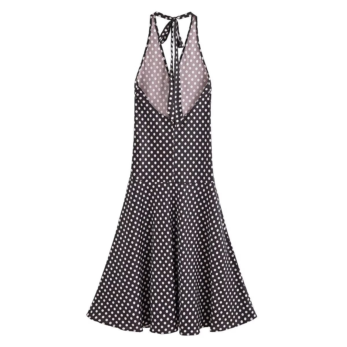 Backless Halter Neck Polka Dot Long Dress