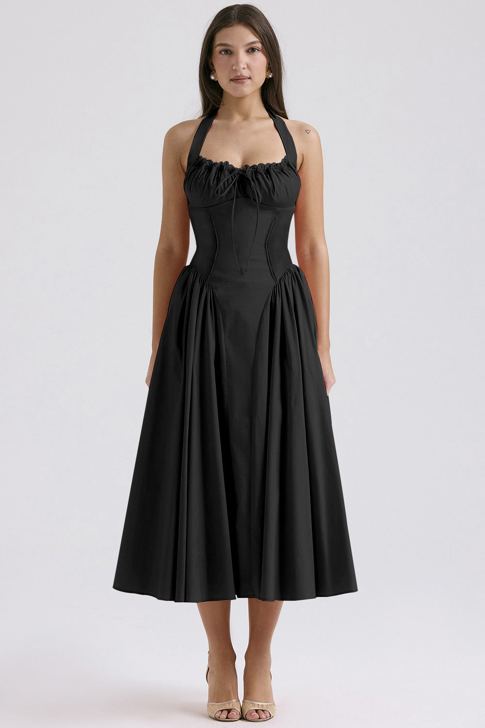 Print Halter Neck Lace Dress