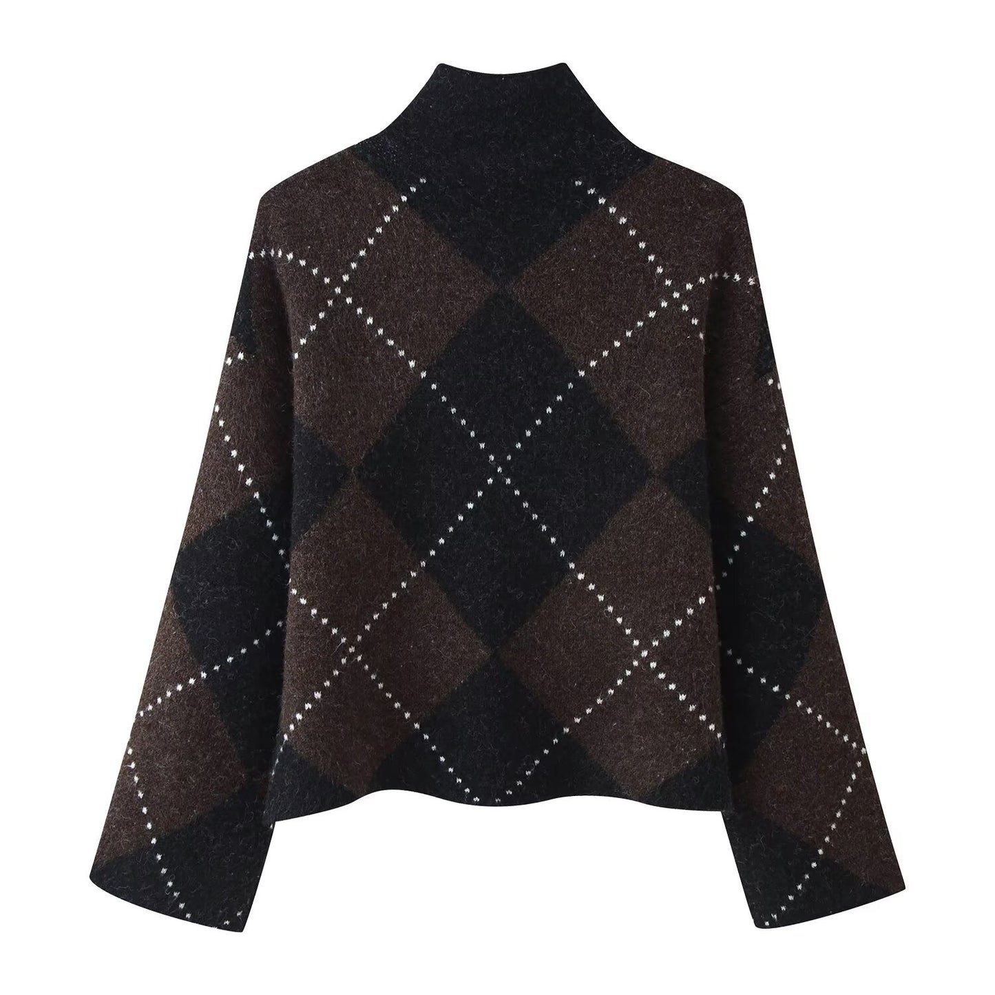 Diamond Plaid Pullover Knitted Top + Skirt Set