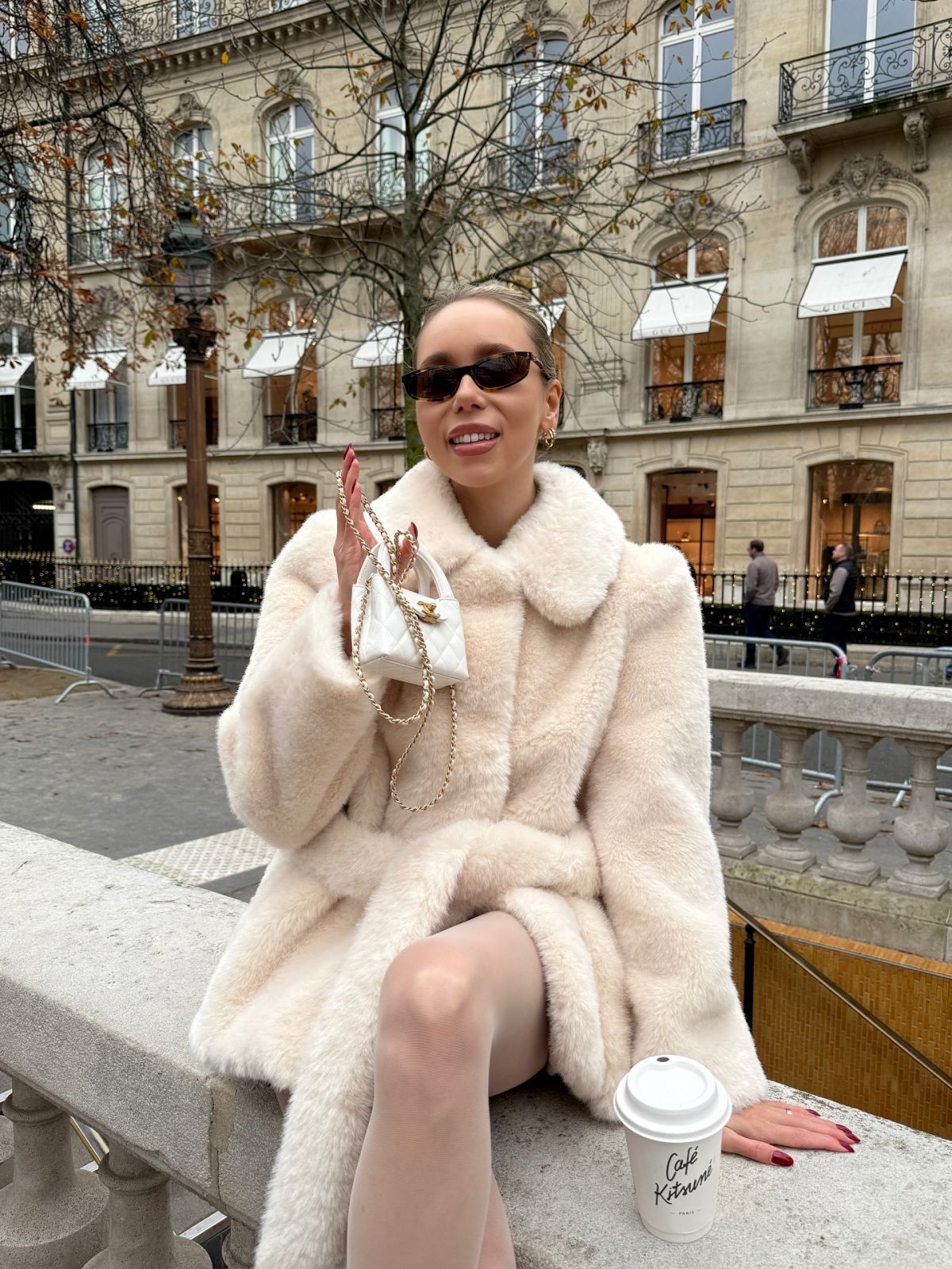 Lapel Faux Fur Waist-Slim Tie Jacket