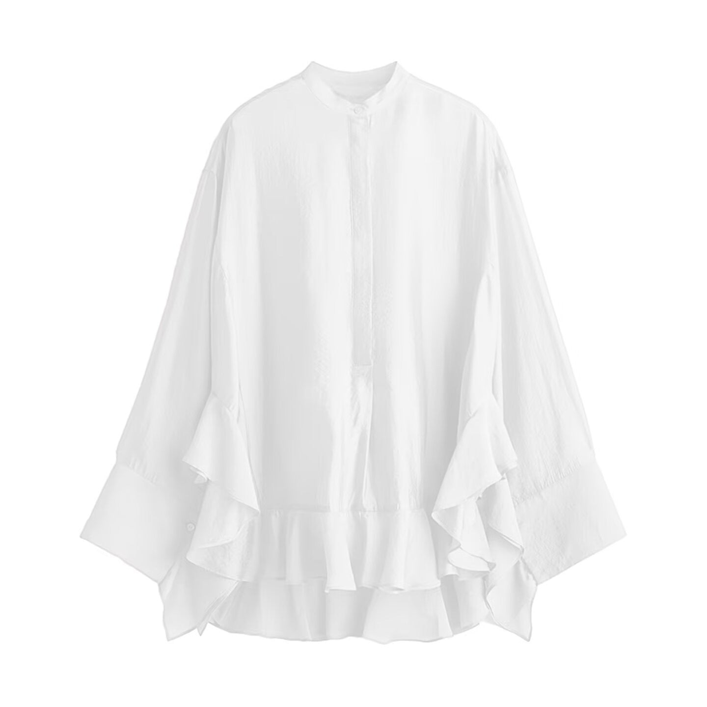 Loose Batwing Sleeve Ruffle Shirt