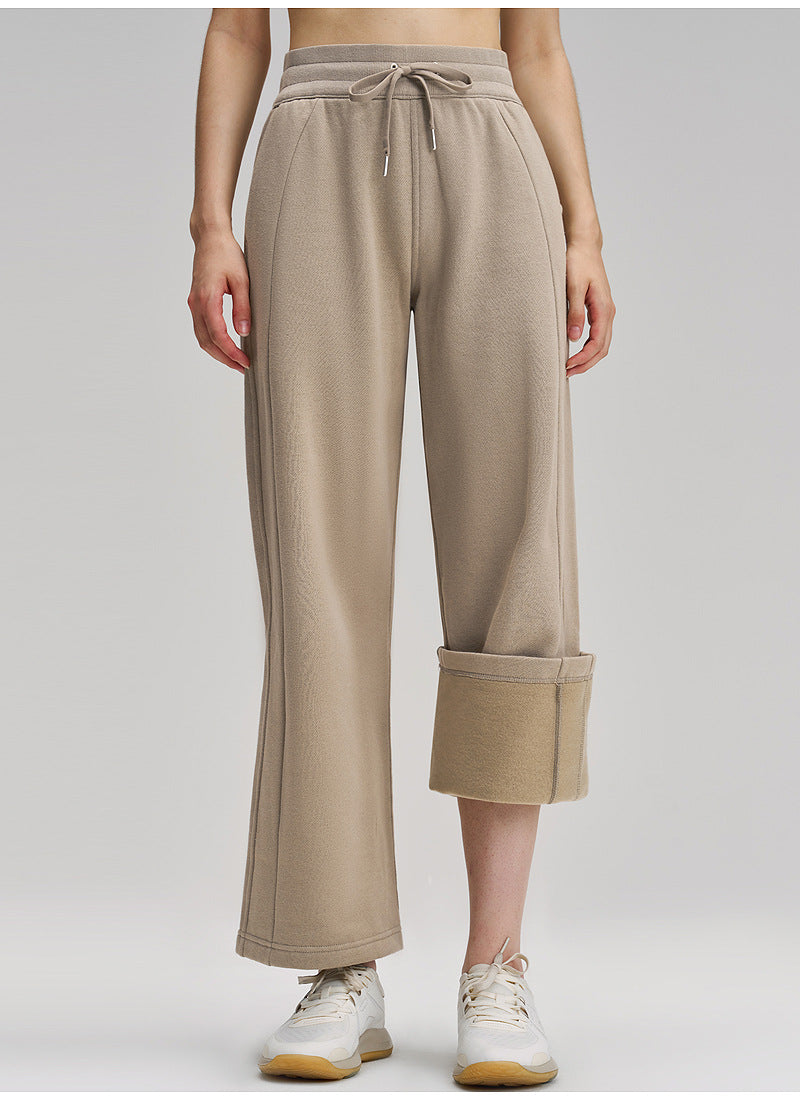 Autumn/Winter Fleece-Lined Wide-Leg Yoga Pants
