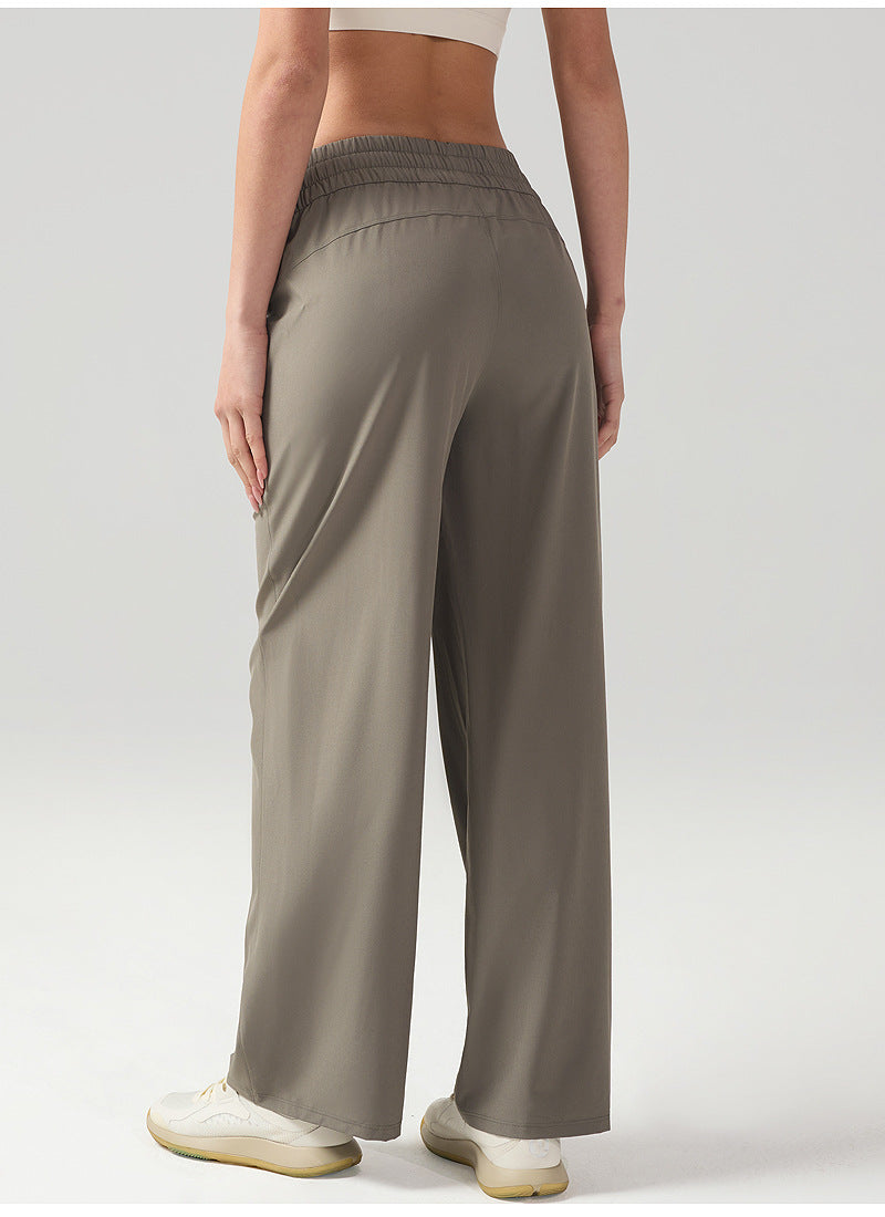 Fitness Wide-Leg Straight Pants - Front Pleated & High-Waisted