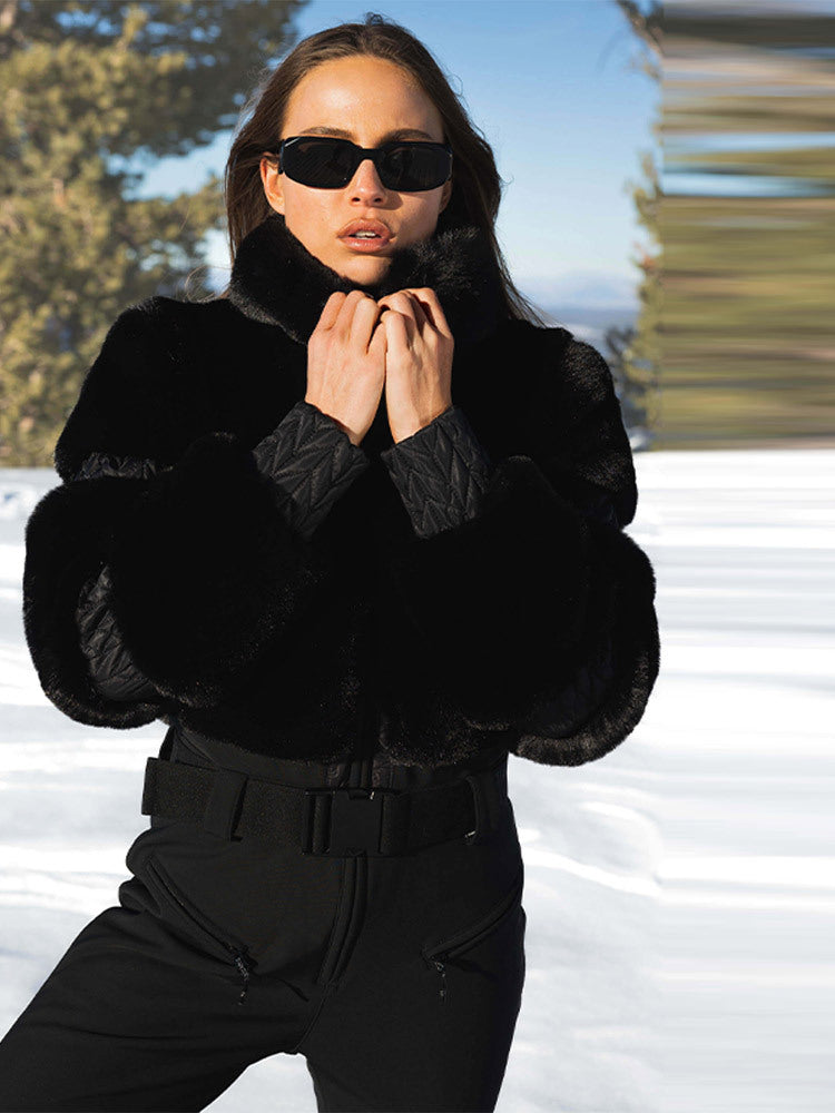 Winter Fur Splicing Zipper Jumpsuit