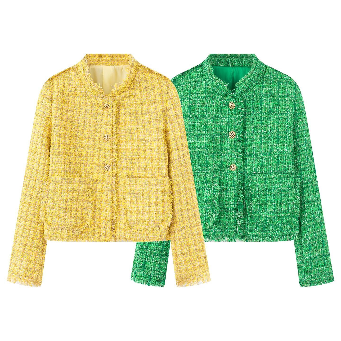 Round Neck Long Sleeve Single-Breasted Jacket