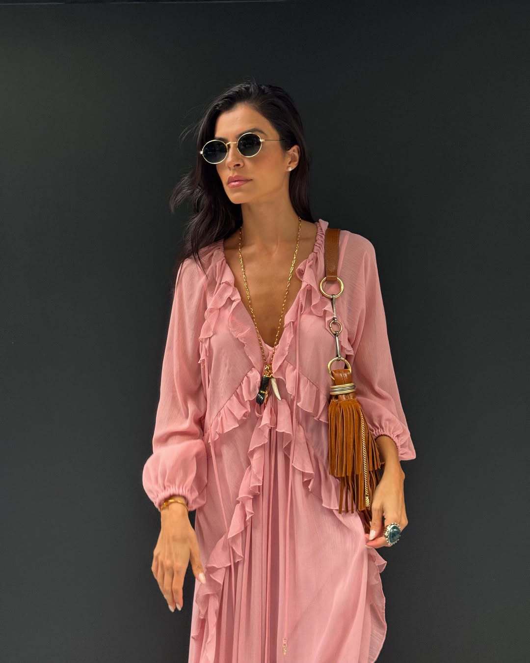 Layered Decorative V-neck Dress