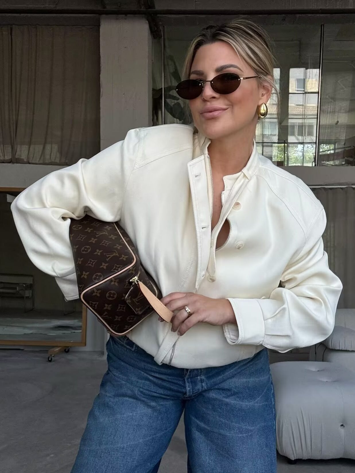 Button-Decorated Loose Jacket Baseball