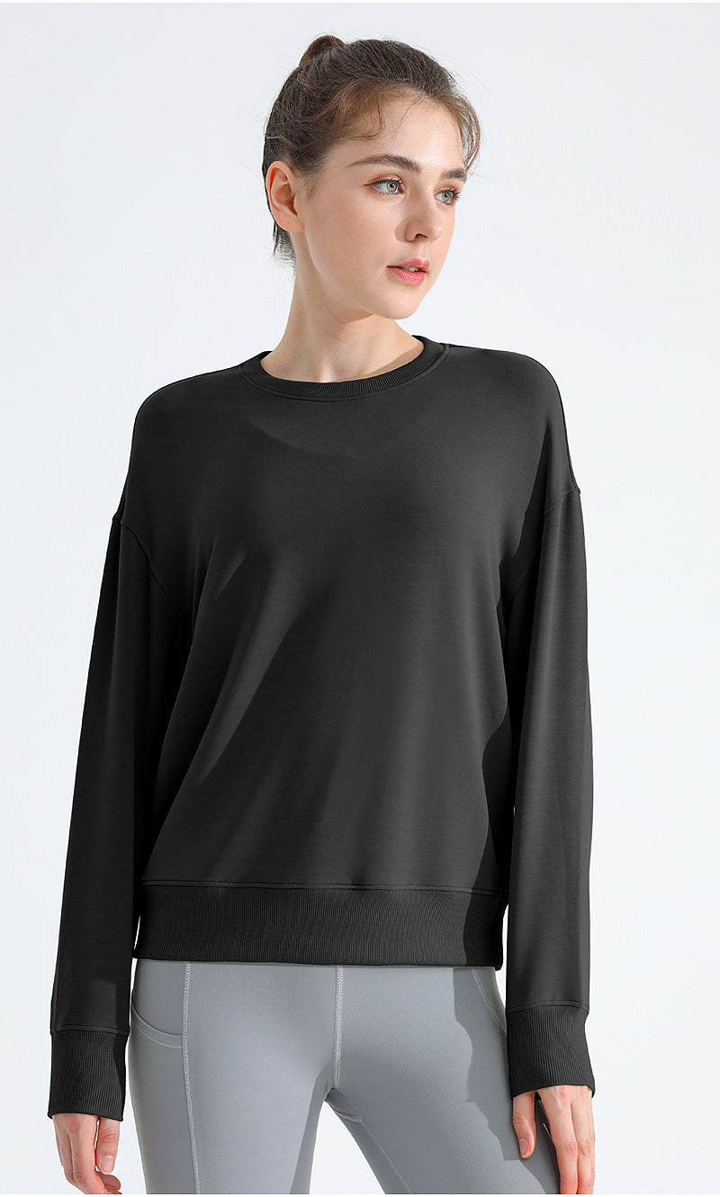 Loose Sports Sweatshirt — Slimming Round-Neck Long-Sleeve T-Shirt