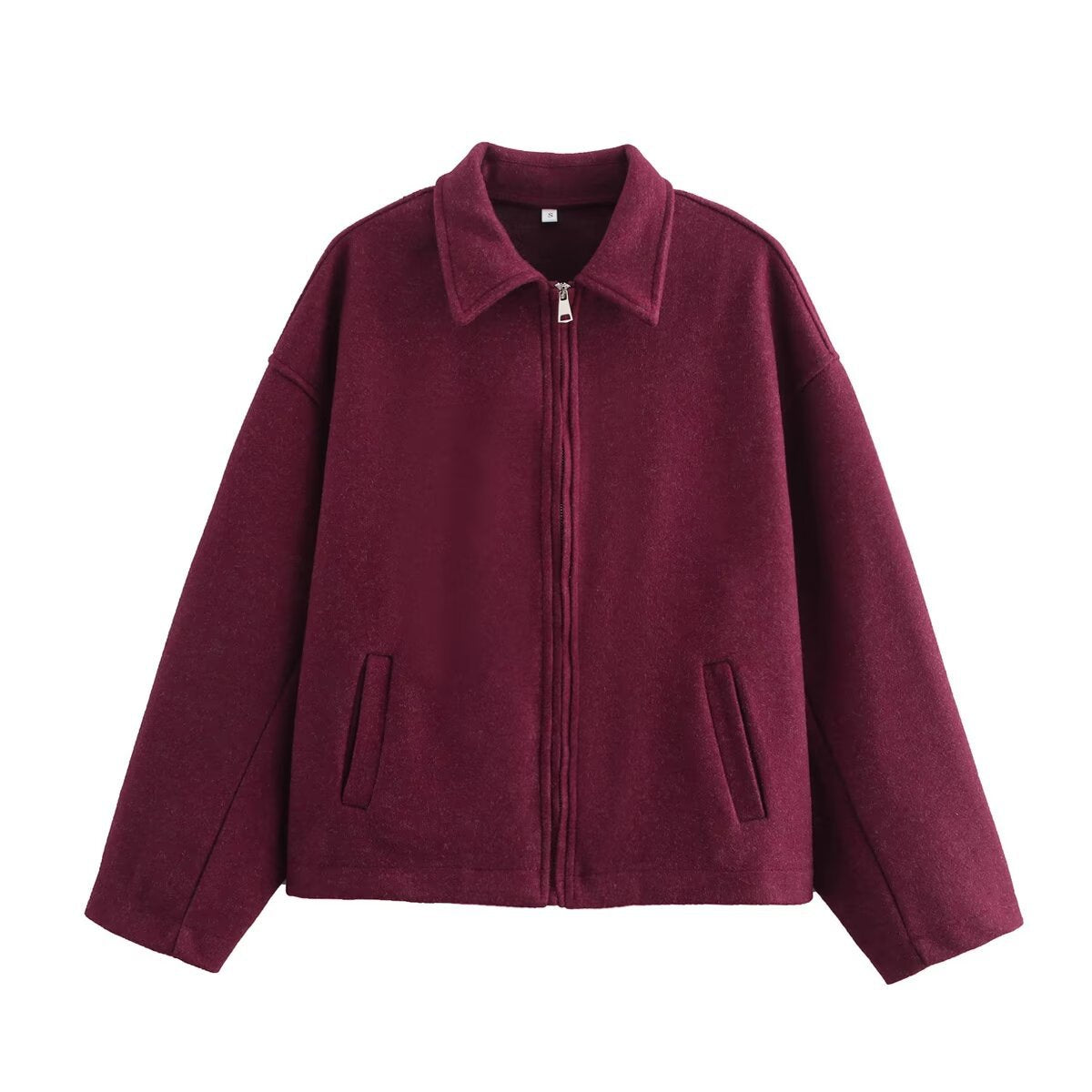 Solid Wide Zipper Woolen Coat