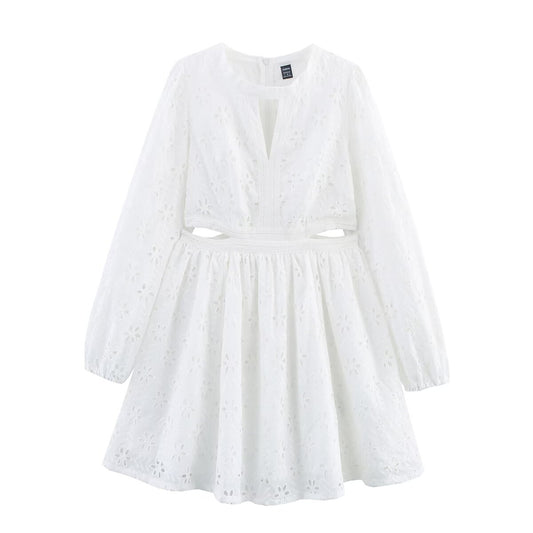 Round Neck Long Sleeve Short Dress