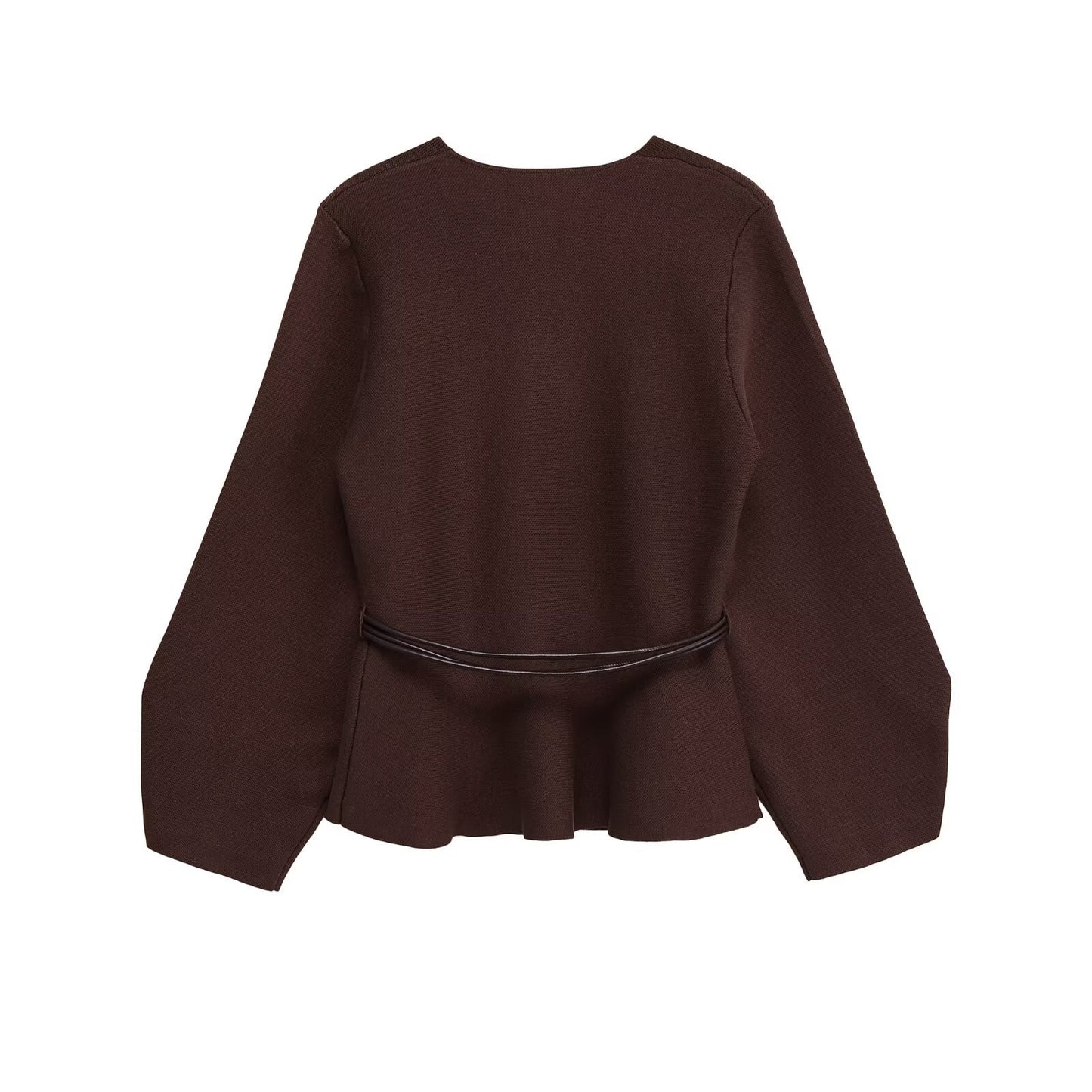 V-neck Long Sleeve Knitted Cardigan with Belt