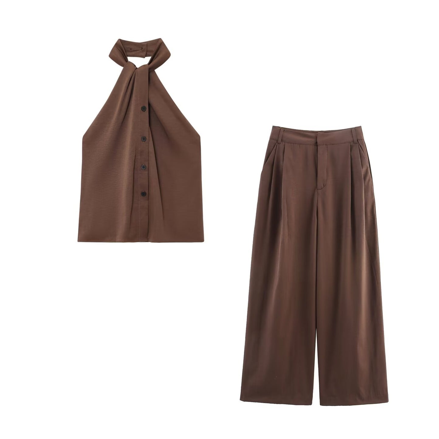 Knotted Halter Neck Top Vest + Pleated Pants