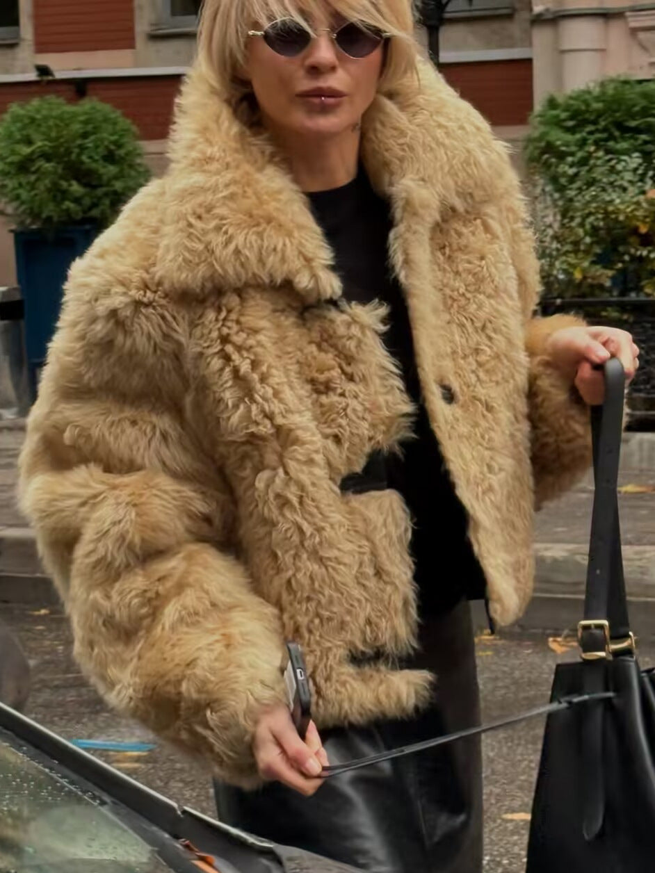 Long Sleeve Single-Breasted Faux Fur Coat