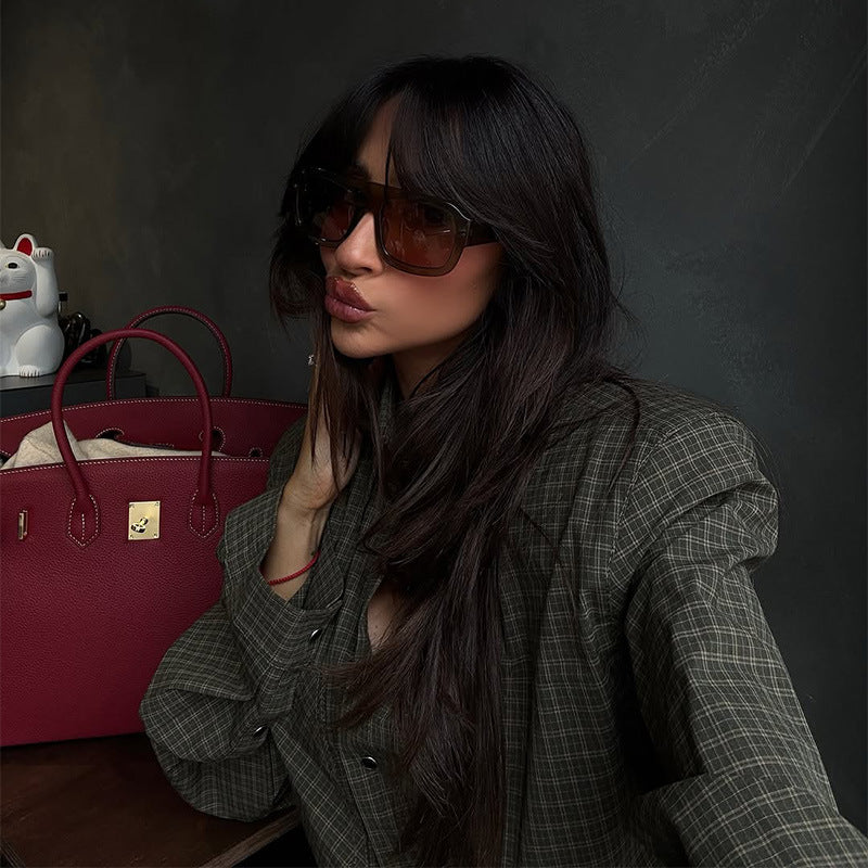 Single-Breasted Plaid Shirt Tops