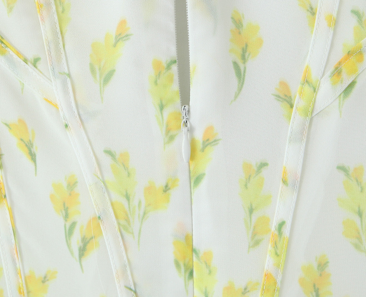 Print Tie Waist Mid-Length Dress
