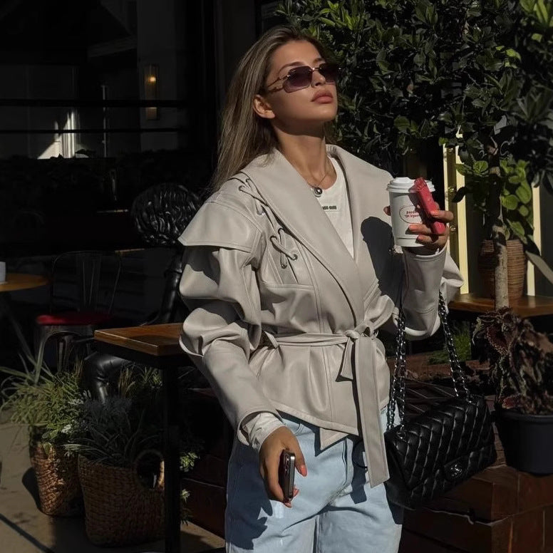 Retro Casual Imitation Leather Jacket