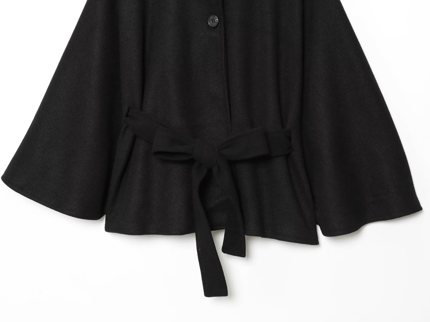 Slim Waist Tie-up Stand Collar Wide Sleeve Short Wool Coat