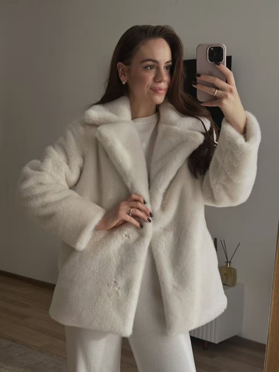 Lapel Faux Fur Waist-Slim Tie Jacket