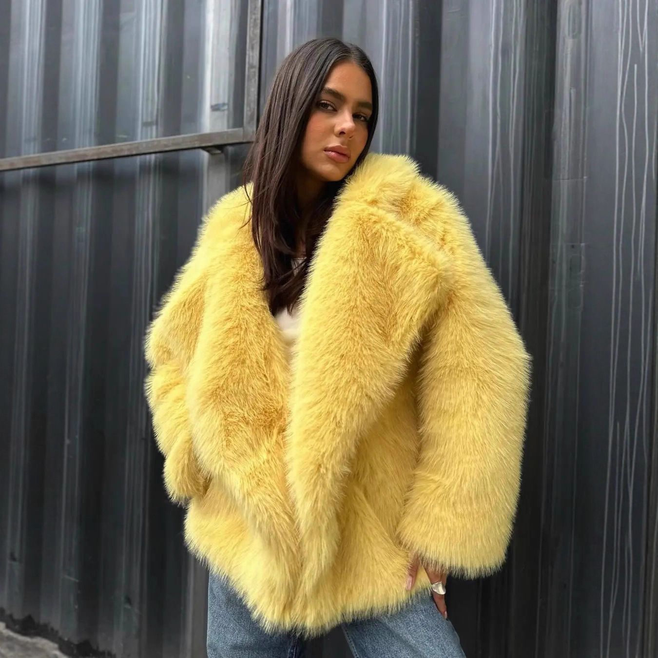 Lapel Cardigan Plush Coat