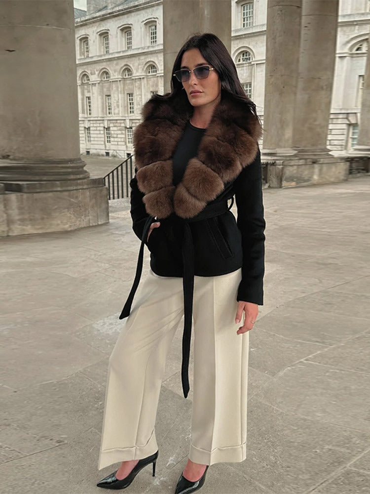 Lapel Wool Imitation Fur Jacket