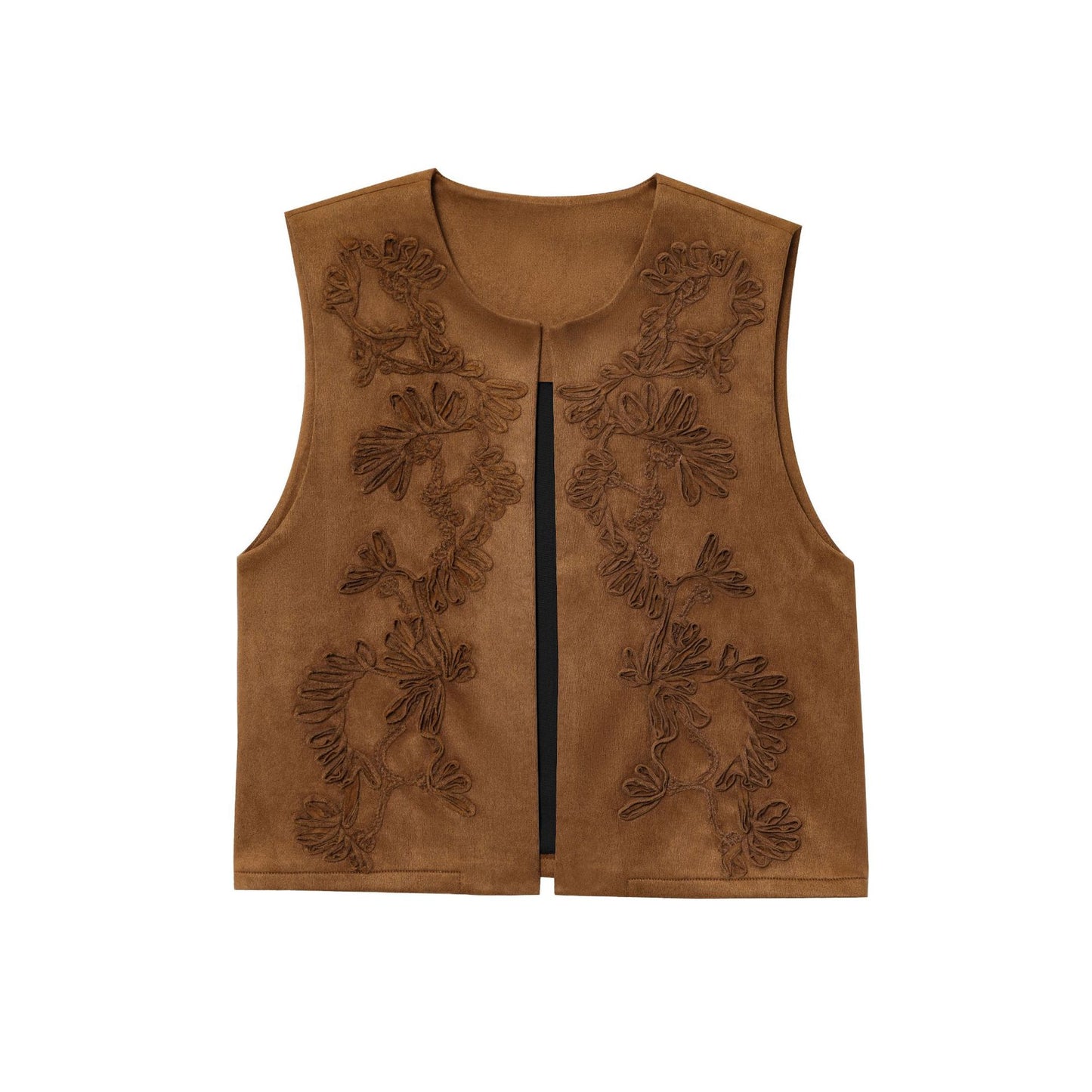 Embroidered Suede Texture Vest