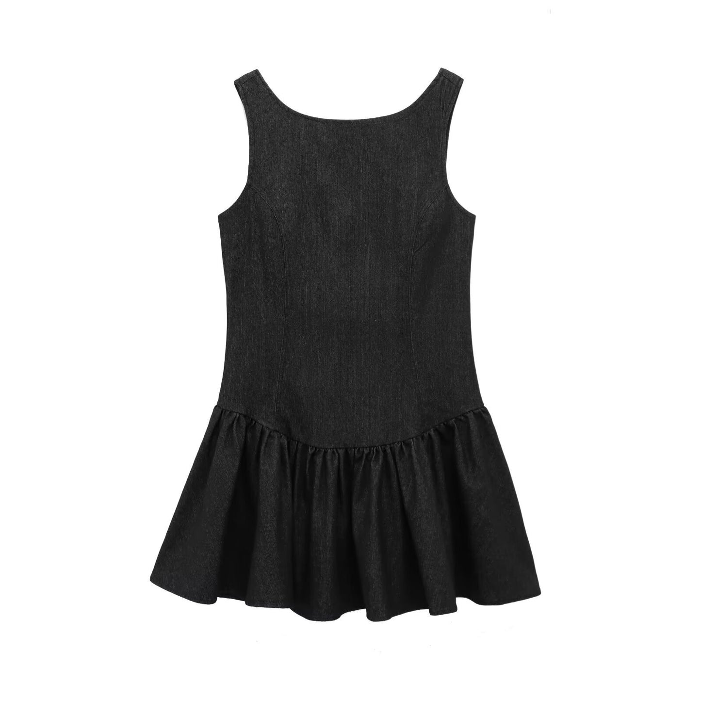 Round Neck Backless Short Denim Dress