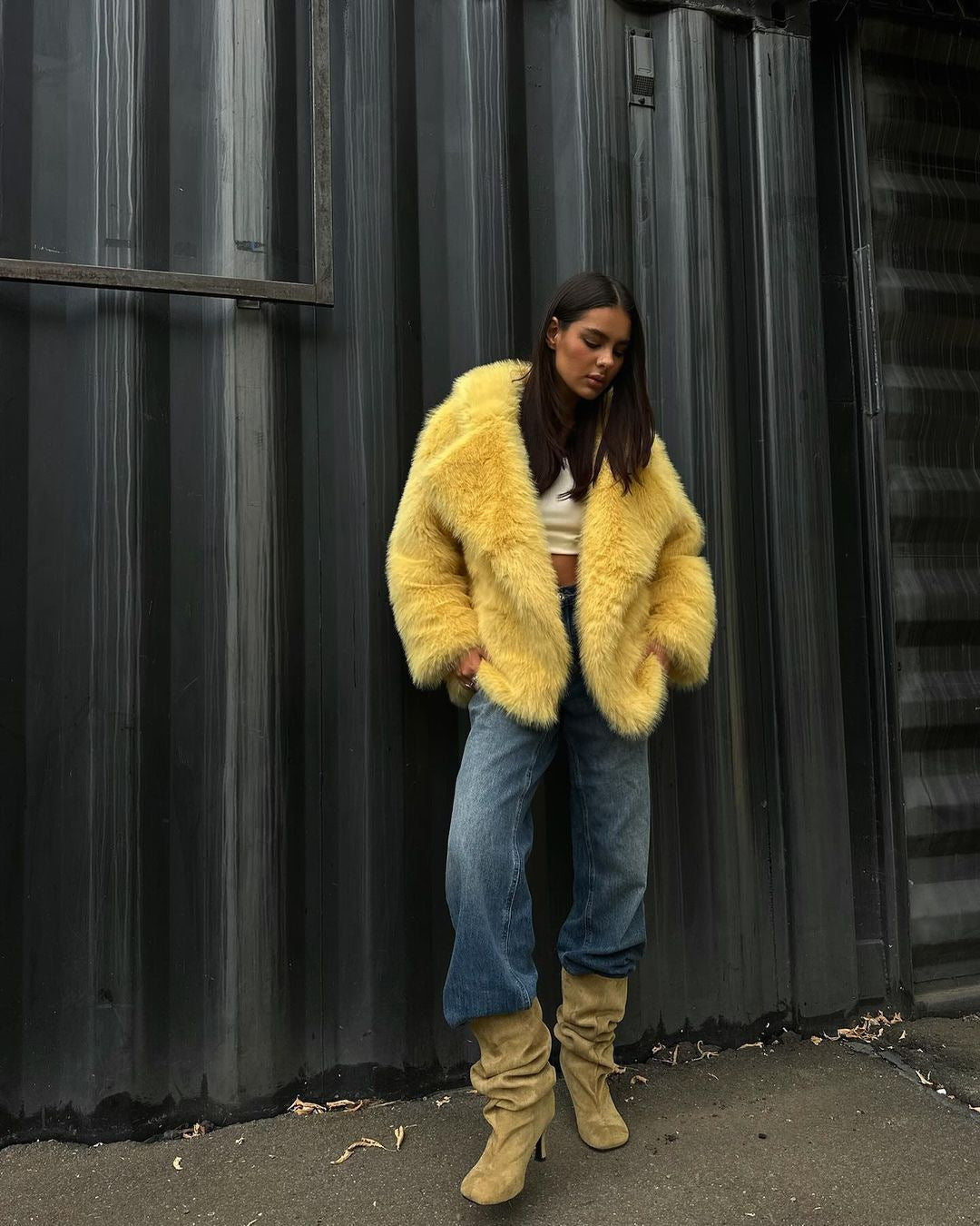 Lapel Cardigan Plush Coat