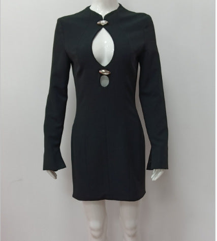 Cut Out Long-Sleeved Hip-Hugging Short Skirt