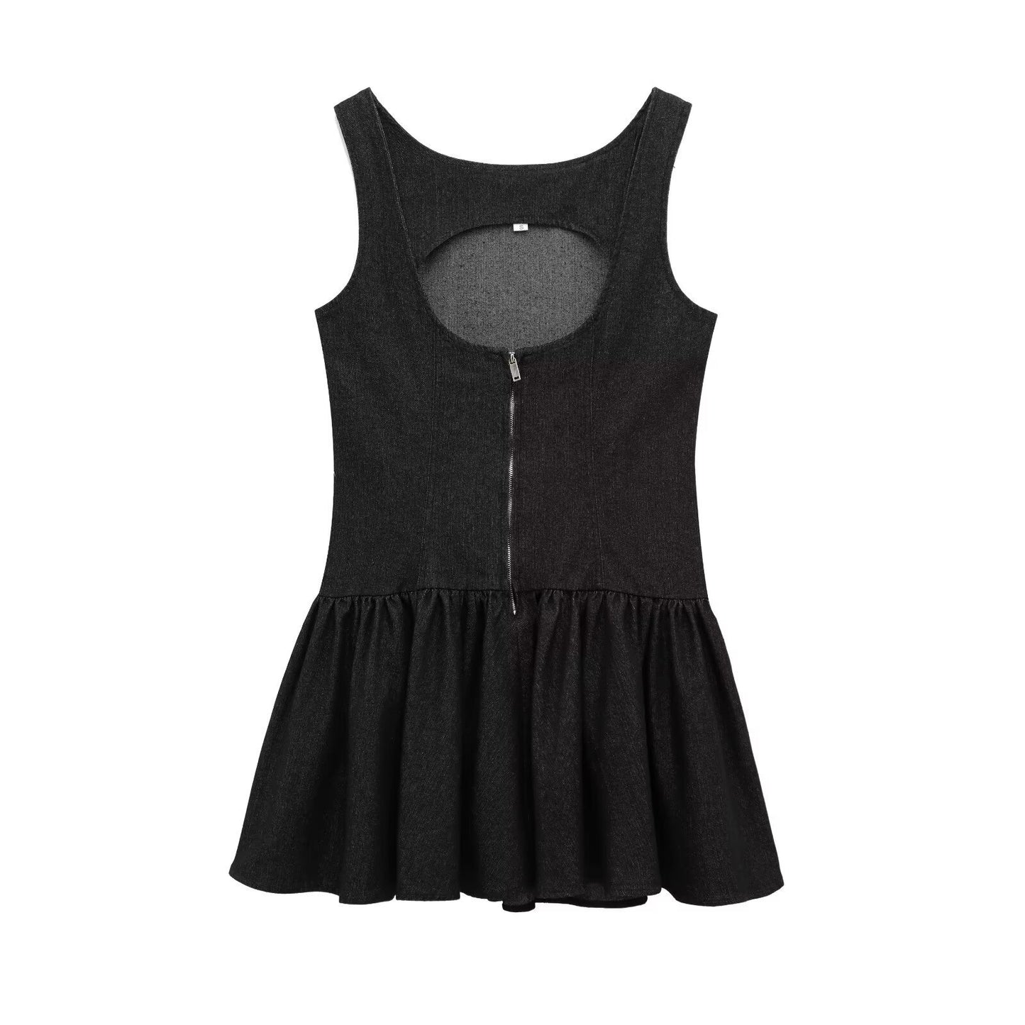 Round Neck Backless Short Denim Dress