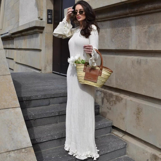 Round Neck Flared Sleeve Knitted Dress