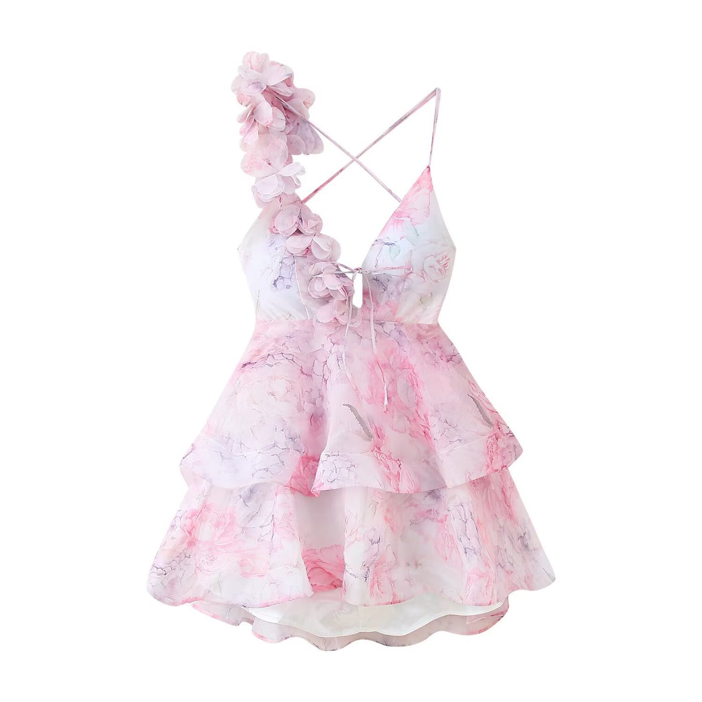 V-neck Flower Bud Skirt Dress