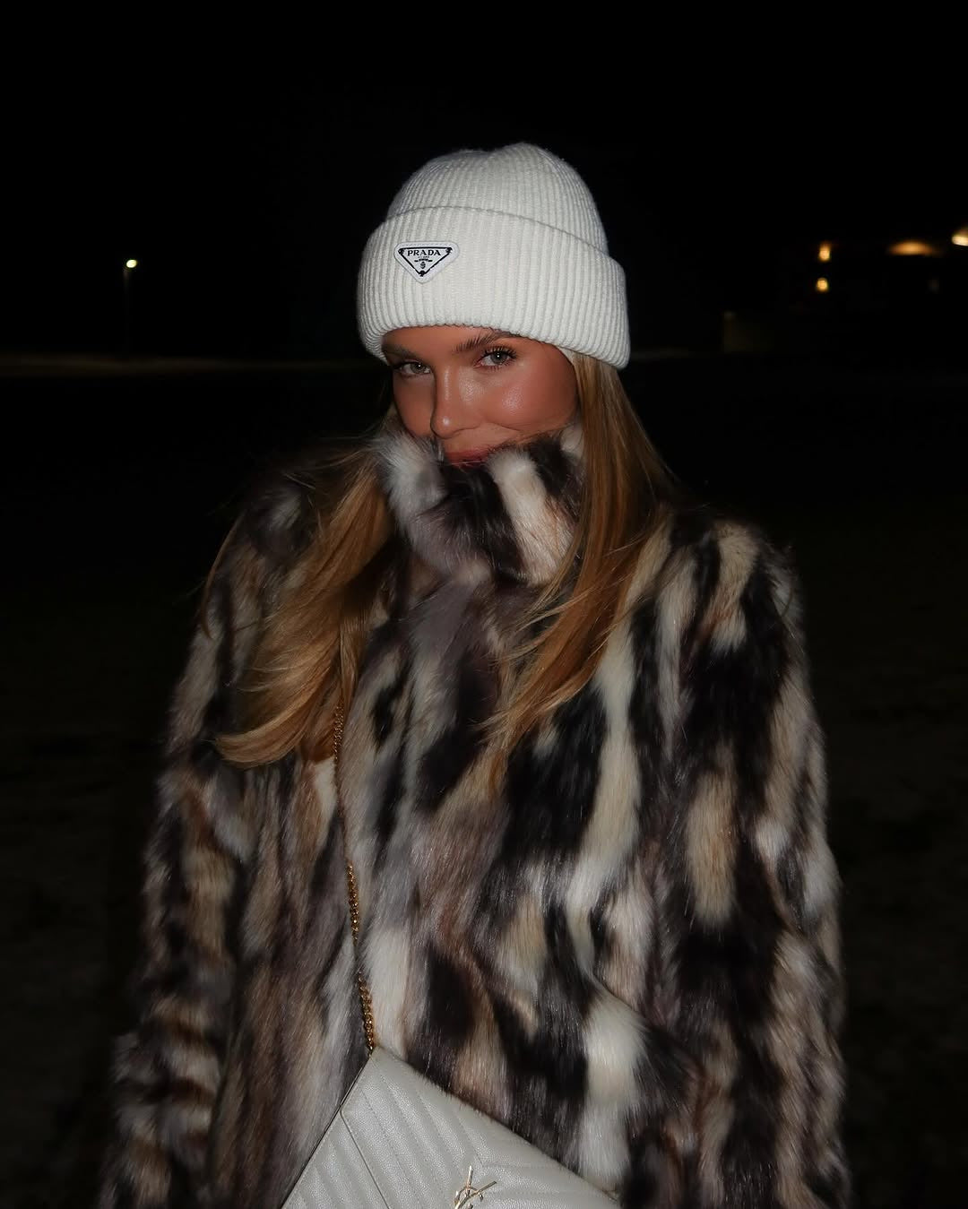 Faux Fur Coffee Stripe Coat