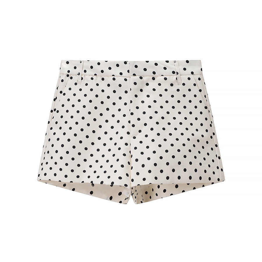 Stand Collar Long Sleeve Polka Dot Set