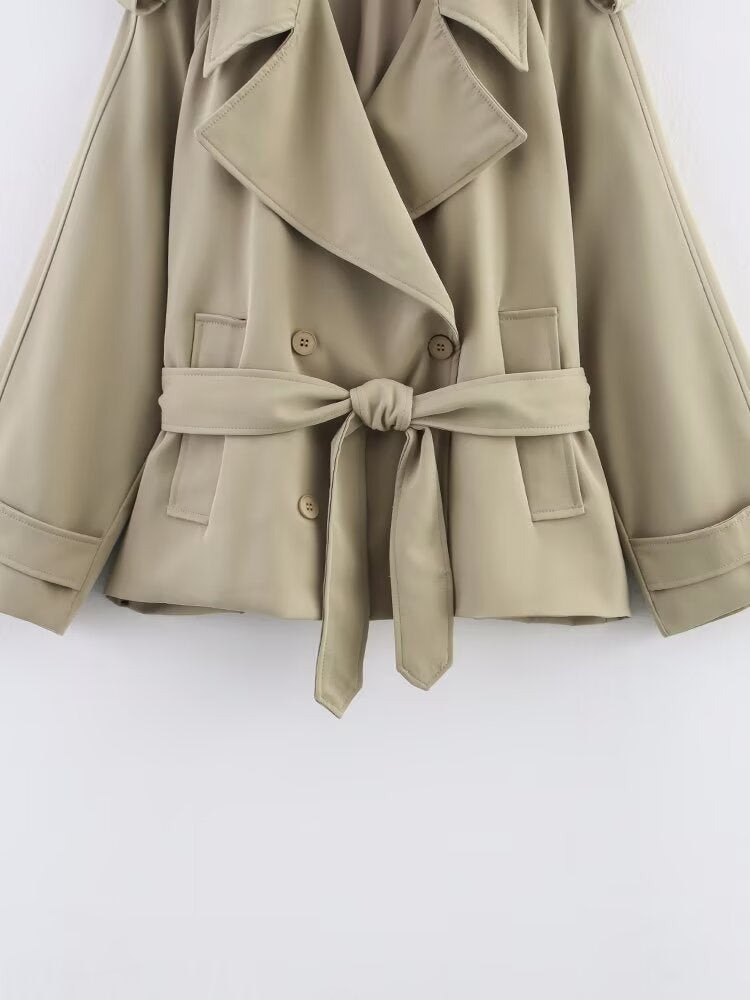Lapel Tie-Waist Mid-Length Trench Coat