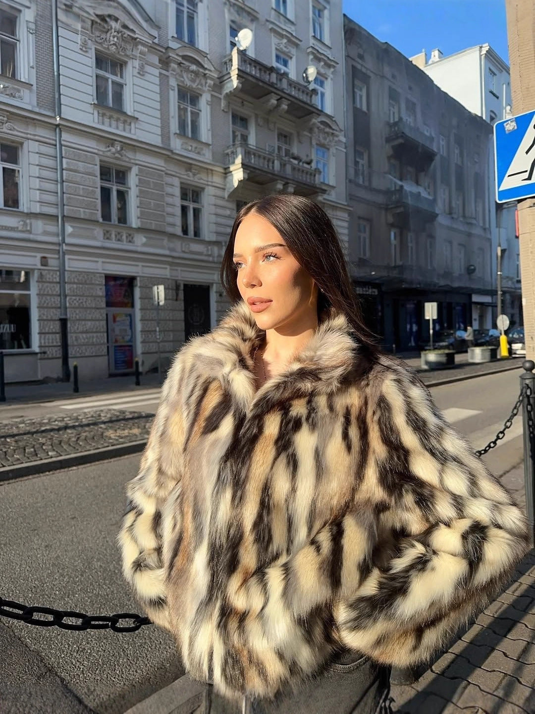 Faux Fur Coffee Stripe Coat