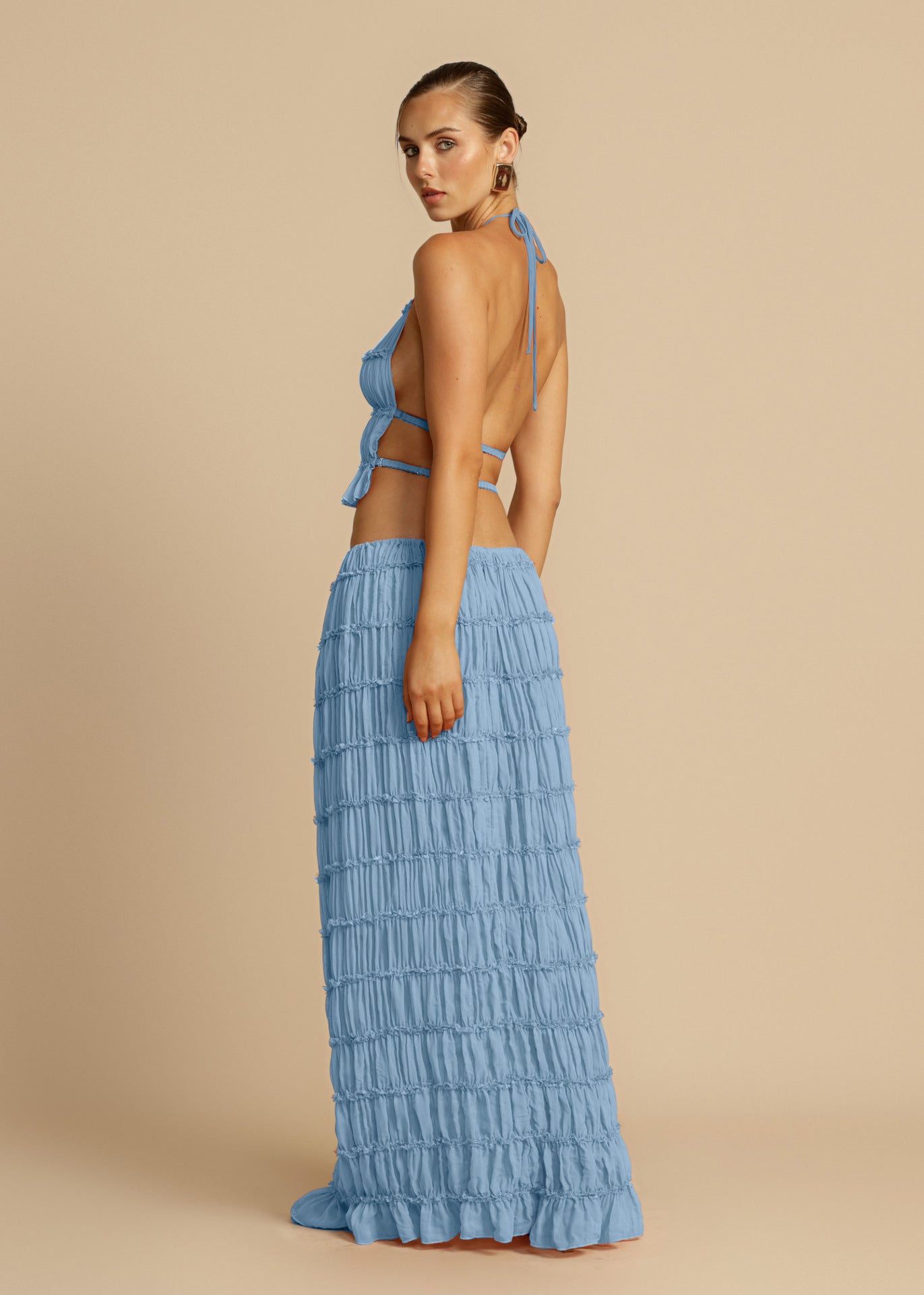 Halter Neck Tie Lace Vest Dress Set