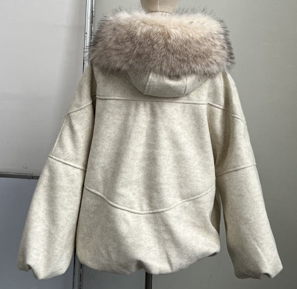 Winter Short Cotton Coat with Faux Fur Collar