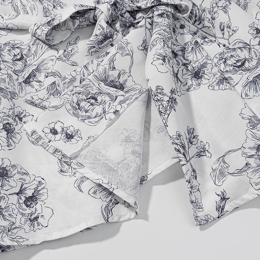 Printed Tie-Waist Cardigan + Printed Shorts Set