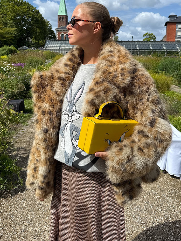 Faux Fur Leopard Print Plush Coat