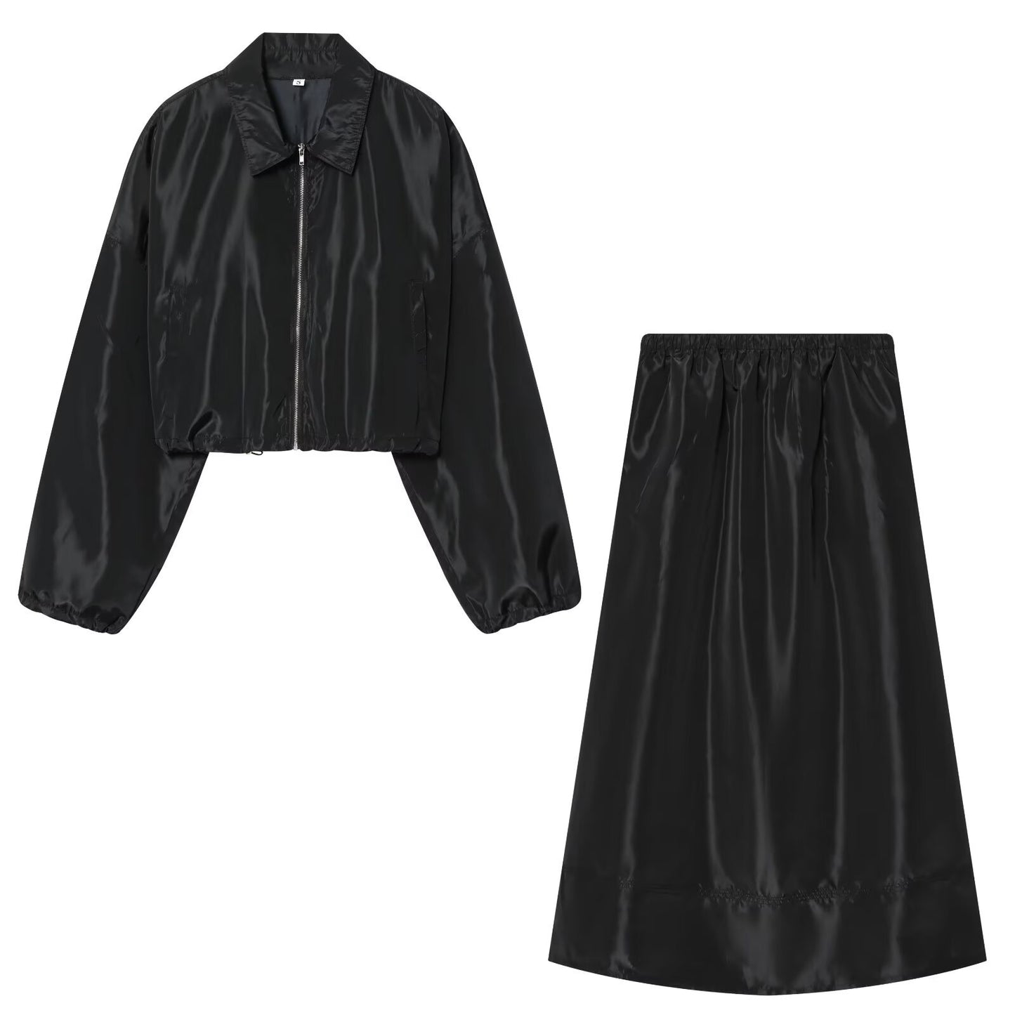 Lapel Short Jacket + A-line Skirt Set