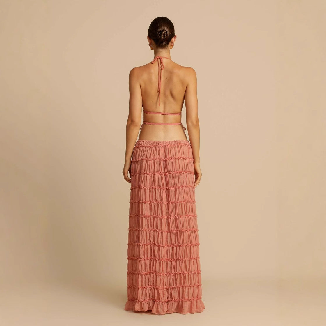 Halter Neck Tie Lace Vest Dress Set