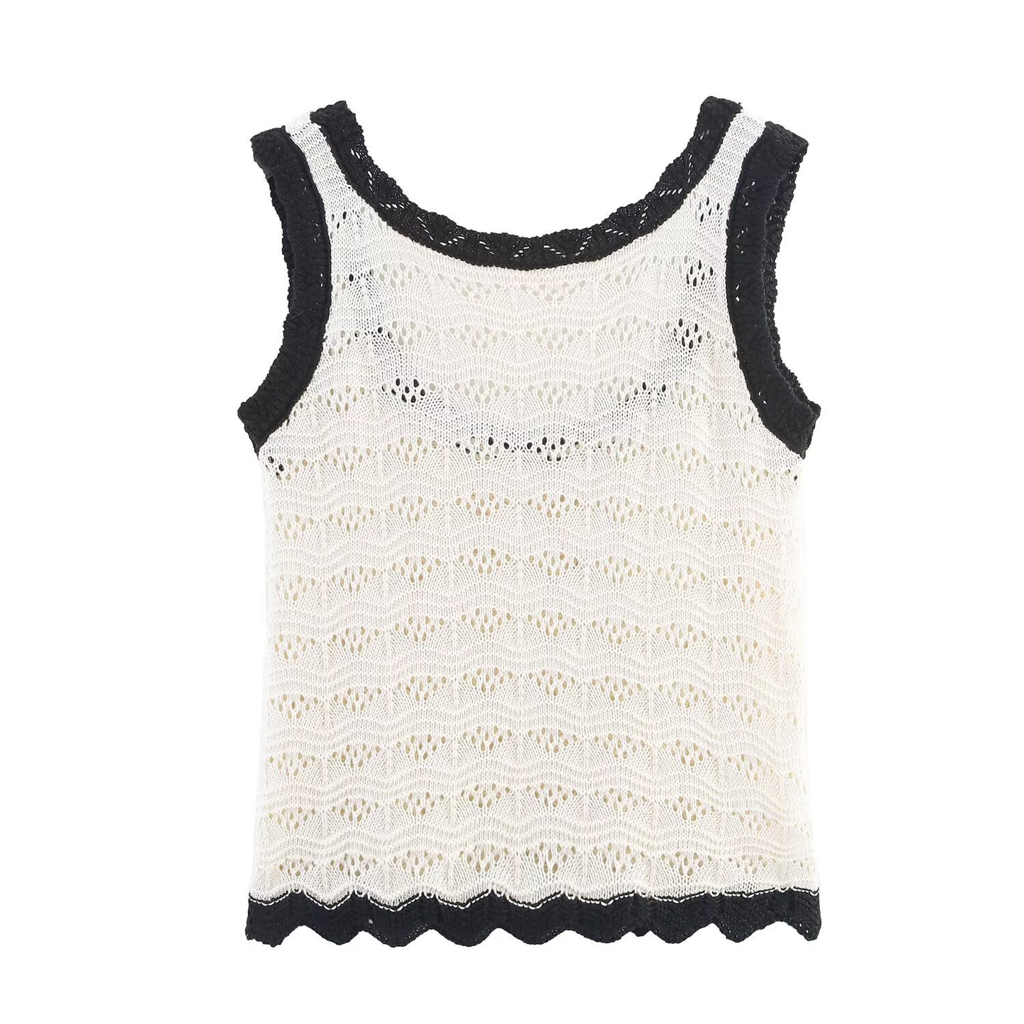 Hollow-out Vest + Knitted Skirt Set